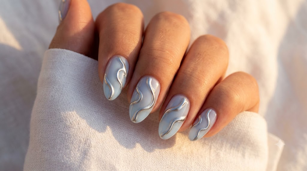 Ice Melt Abstract Metallic Silver Lines
